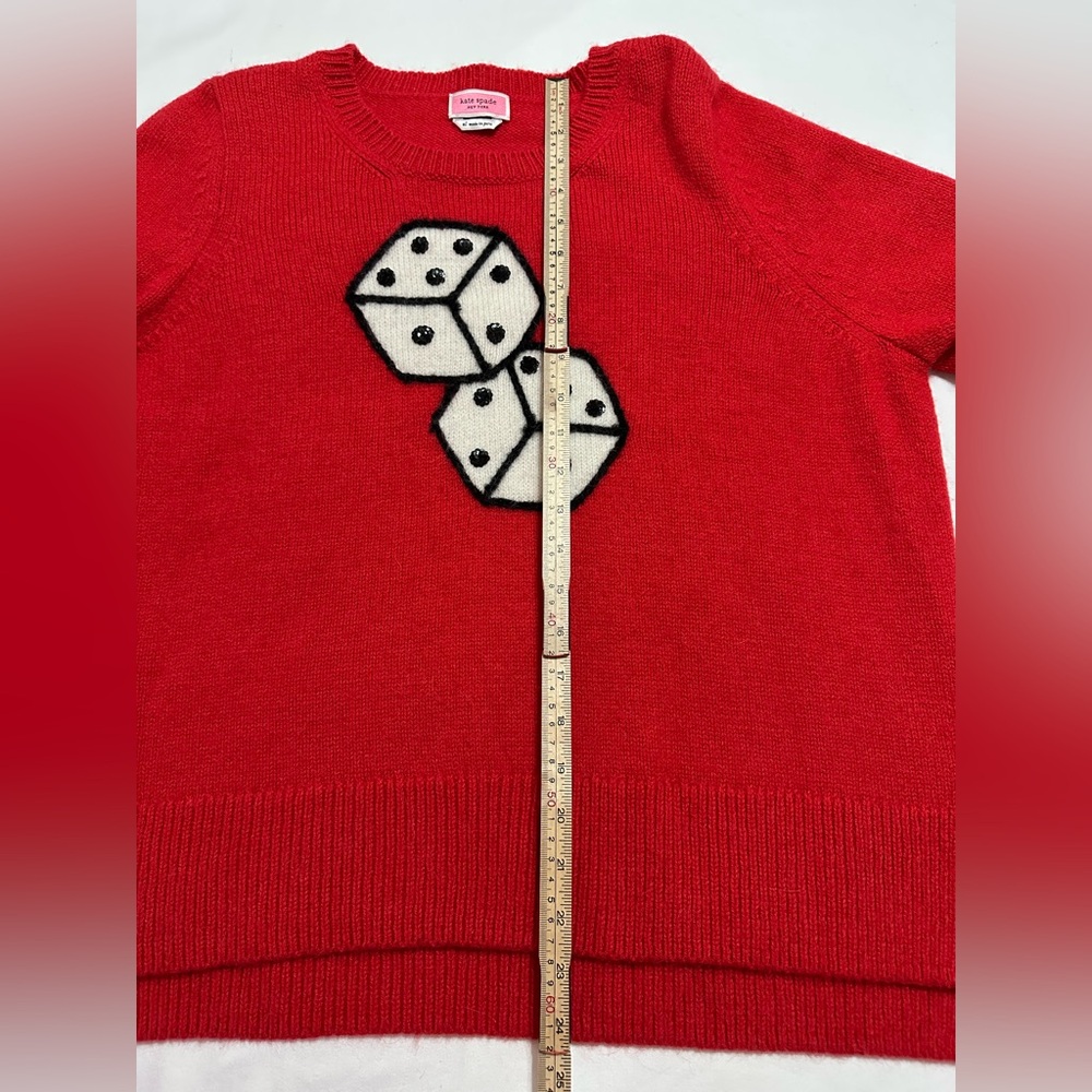 KATE SPADE NEW YORK RED SEQUIN LUCKY DICE SWEATER CASINO VEGAS GLAM LUXURY XL - Picture 6 of 9